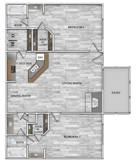 2x2 925 SF 704 floor plan